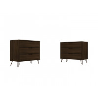 Manhattan Comfort 2-103GMC5 Rockefeller 3-Drawer Brown Dresser (Set of 2)